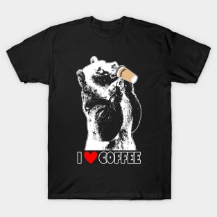 Funny Coffee Drinking Bear Gift For Coffee Lovers T-Shirt